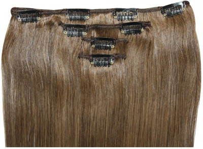 

Krome #6 Light Brown 4 Piece 8 Clips Half Head Remy Bleached Stitched Human Extensions 16 Inches Hair Extension