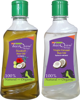 

Hairocare Dandruff (200 ml) + Virgin Coconut (200 ml) - Tamil Traditional Dandruff Remover - Hair Oil(400 ml)