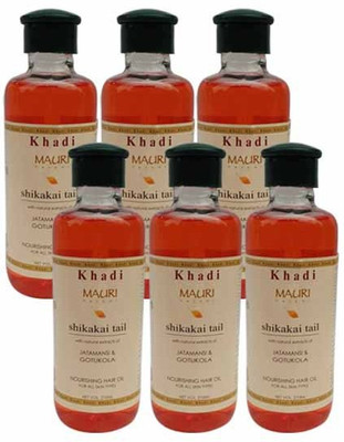

Khadi Mauri Shikakai Hair Oil Pack of 6 Herbal Ayurvedic & Natural 210 ml each Hair Oil(1260 ml)