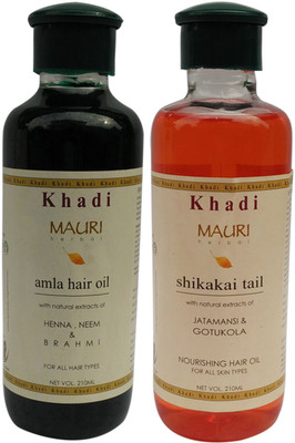 

Khadi Mauri Amla & Shikakai Hair Oil Combo Pack of 2 Herbal Ayurvedic 210 ml each Hair Oil(420 ml)