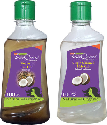 Hairocare Vettiver (200 ml) + Virgin Coconut (200 ml) - Body Cooling & Natural Moisturizer - Hair Oil(400 ml)
