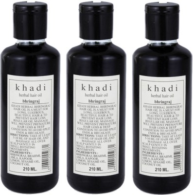 38% OFF on Khadi Herbal Bhringraj Oil (Tripack) Hair Oil(630 ml) on Flipkart  