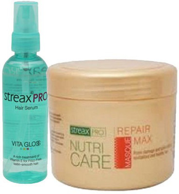 

Streax Pro Hair Serum Vita Gloss 100ml combo with repair max masque 200g(300 ml)