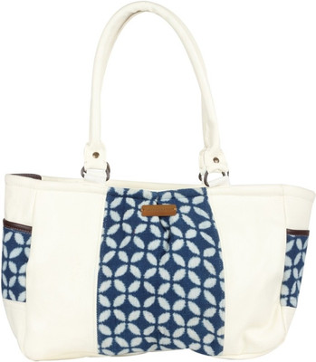 

Hepburnette Hand-held Bag(White, Blue), Blue;white