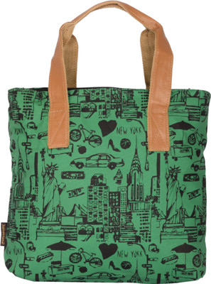 

Kanvas Katha Tote(Green, Black), Black;green