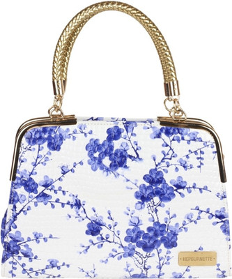 

Hepburnette Hand-held Bag(White, Blue), Blue;white