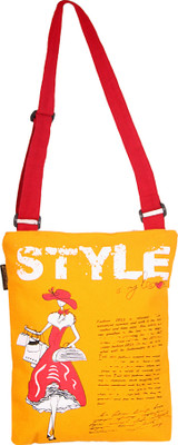Kanvas Katha Sling Bag(Red, Yellow)