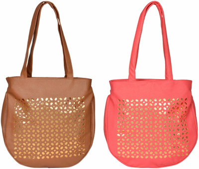Cuddle Hand-held Bag(Brown, Pink)