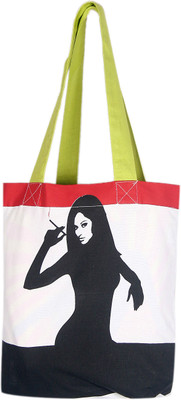 Kanvas Katha Tote(White, Black), Black;white