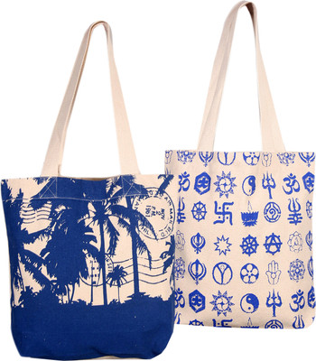 

Kanvas Katha Tote(Blue, Beige), Beige;blue