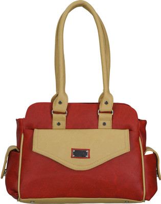 

Leather Land Shoulder Bag(Red, Beige), Beige;red