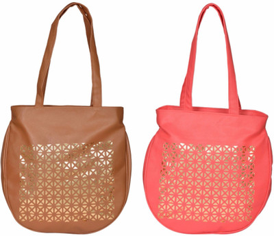 Cuddle Hand-held Bag(Brown, Pink)