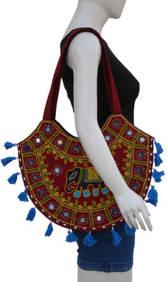 The Living Craft Women Casual Maroon Cotton Shoulder Bag