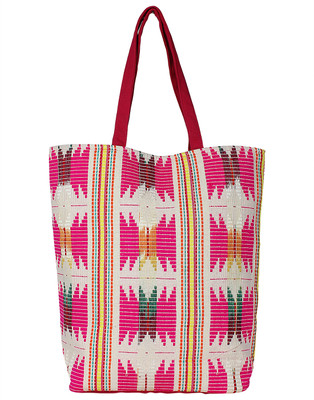 Garam Masala Tote(White, Pink), Pink;white