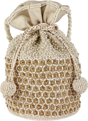 Ahankara Pouch Potli(White, Gold), Gold;white