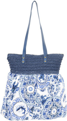 

Aliado Cotton and jute designer printed Blue Handbag School Bag(Blue, 1 L)