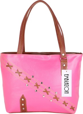 

Emblazon Hand-held Bag(Pink, Brown), Brown;pink