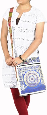 Lal Haveli Blue, Gold Sling Bag Ladies Ethnic Designer Silk Cross Body Sling