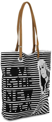 

Kanvas Katha Tote(White, Black), Black;white