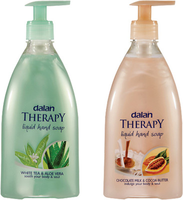 

Dalan Therapy Liquid Soap Combo Pack of White Tea & Aloe Vera and Chocolate Milk and Cocoa Butter(800 ml, Bottle, Pack of 2)