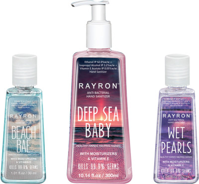 

Rayron Combo Set of Hand Sanitizer Set of 3( 30ml-2pcs+300ml-1pc)(BB-30ml+DSB 300ml+ WP 30ml)(300 ml, Bottle, Pack of 3)