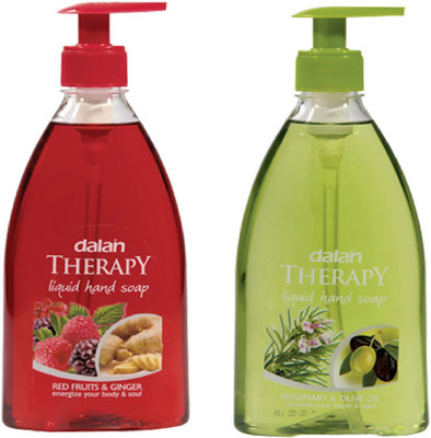 

Dalan Therapy Liquid Soap Combo Pack of Red Fruits & Ginger Rosemary & Olive Oil(800 ml, Bottle, Pack of 2)