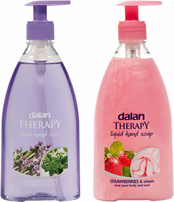 

Dalan Therapy Liquid Soap Combo Pack of Lavender & Thyme and Strawberries & Cream(800 ml, Bottle, Pack of 2)