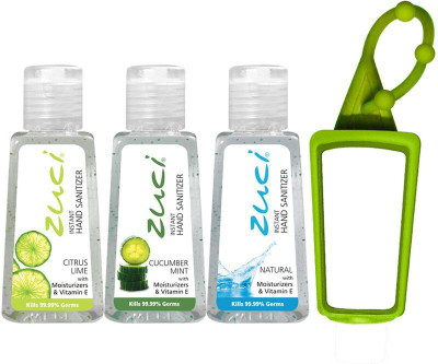 

Zuci Hand Sanitizer Pack of 3 with Free BagTag - Citrus, Cucumber, Natural(30 ml, Bottle, Pack of 4)