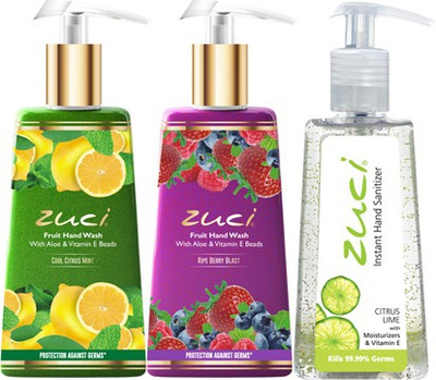 

Zuci COOL CITRUS & BERRY BLAST HANDWASH WITH CITRUS HAND SANITIZER(700 ml, Bottle, Pack of 3)