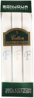 BONJOUR Initial (F) [ White ] Handkerchief(Pack of 3)