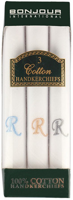 BONJOUR Initial (R) [ White ] Handkerchief(Pack of 3)