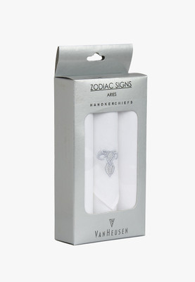 VAN HEUSEN ''ARIES'' Zodiac Sign Mens Cotton Hanky [ White ] Handkerchief(Pack of 3)