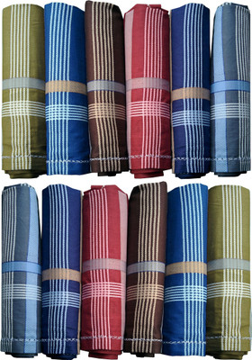 supriya Dark Color Men's Cotton Striped 44x44Cm Pack of 12 [ Multicolor ] Handkerchief(Pack of 12)