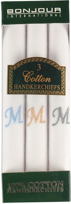 Bonjour Initial (M) [ White ] Handkerchief(Pack of 3)