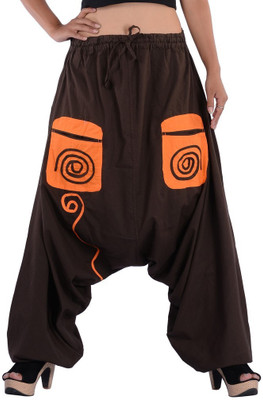 Indi Bargain Geometric Print Cotton Blend Women Harem Pants, Brown