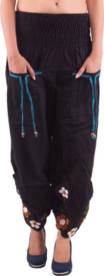 

Indi Bargain Embroidered Cotton Blend Women Harem Pants, Black