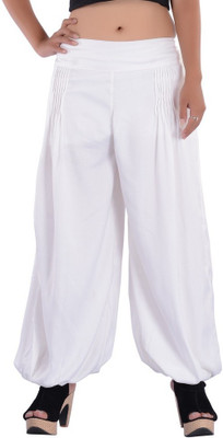 

Indi Bargain Solid Cotton Viscose Blend Women Harem Pants, White
