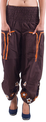Indi Bargain Embroidered Cotton Blend Women Harem Pants, Brown