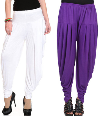 

WellFitLook Solid Cotton Viscose Blend Women Harem Pants, Purple;white