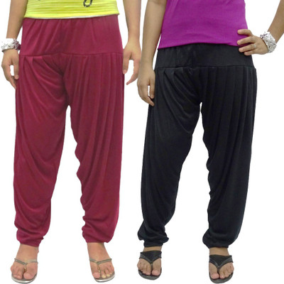 

WellFitLook Solid Cotton Viscose Blend Women Harem Pants, Black;maroon