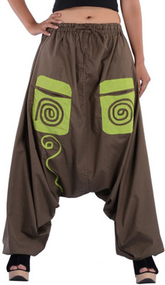 

Indi Bargain Geometric Print Cotton Women's Harem Pants, Khakhi