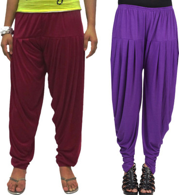 

WellFitLook Solid Cotton Viscose Blend Women Harem Pants, Maroon;purple