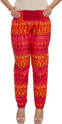 

Enah Graphic Print Cotton Blend Women Harem Pants, Orange;red