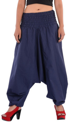 

Indi Bargain Solid Cotton Blend Women Harem Pants, Navy blue
