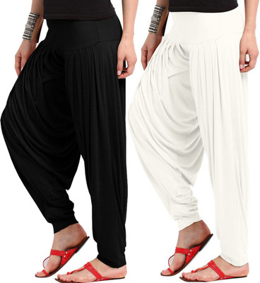 

WellFitLook Solid Cotton Viscose Blend Women Harem Pants, Black;white