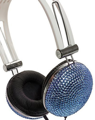 

Crystal Case Aqua Blue Crystal Rhinestone Dj Headphones Headset Earphones Headphone(Black)
