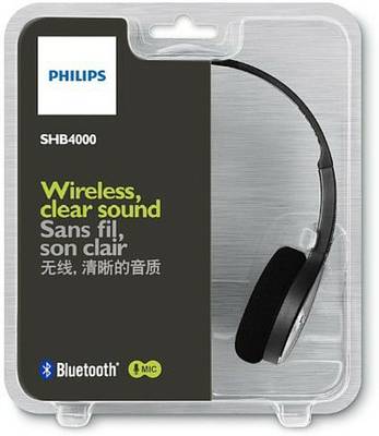 Philips SHB4000BK On-the-ear Wireless Bluetooth Headphones (Black, On the Ear) 