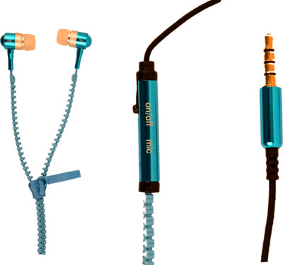 Flintstop Zipper Headphones Blue Headphone(Blue, In the Ear)