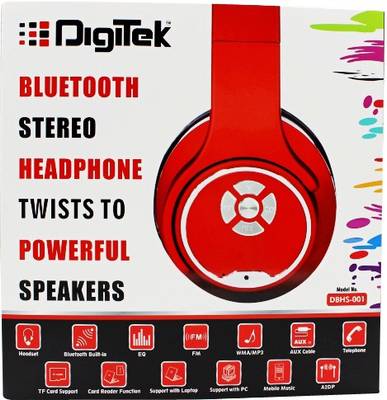 Digitek DBHS-001 Stereo Headphone Wired & Wireless bluetooth Headphones (Red, Over the Ear) 