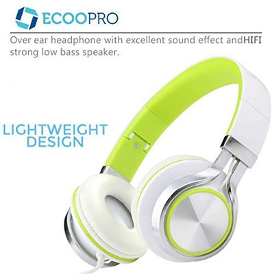 

Ecoopro Lightweight Portable Adjustable Wi Over Ear Stereo Headphones Earphone For Mp3 Mp4 Pc Tablets Cell Phones (Green) Headphone(White)